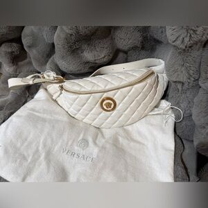 VERSACE White Nappa Barocco Medusa Quilted Fanny Pack Belt Bag